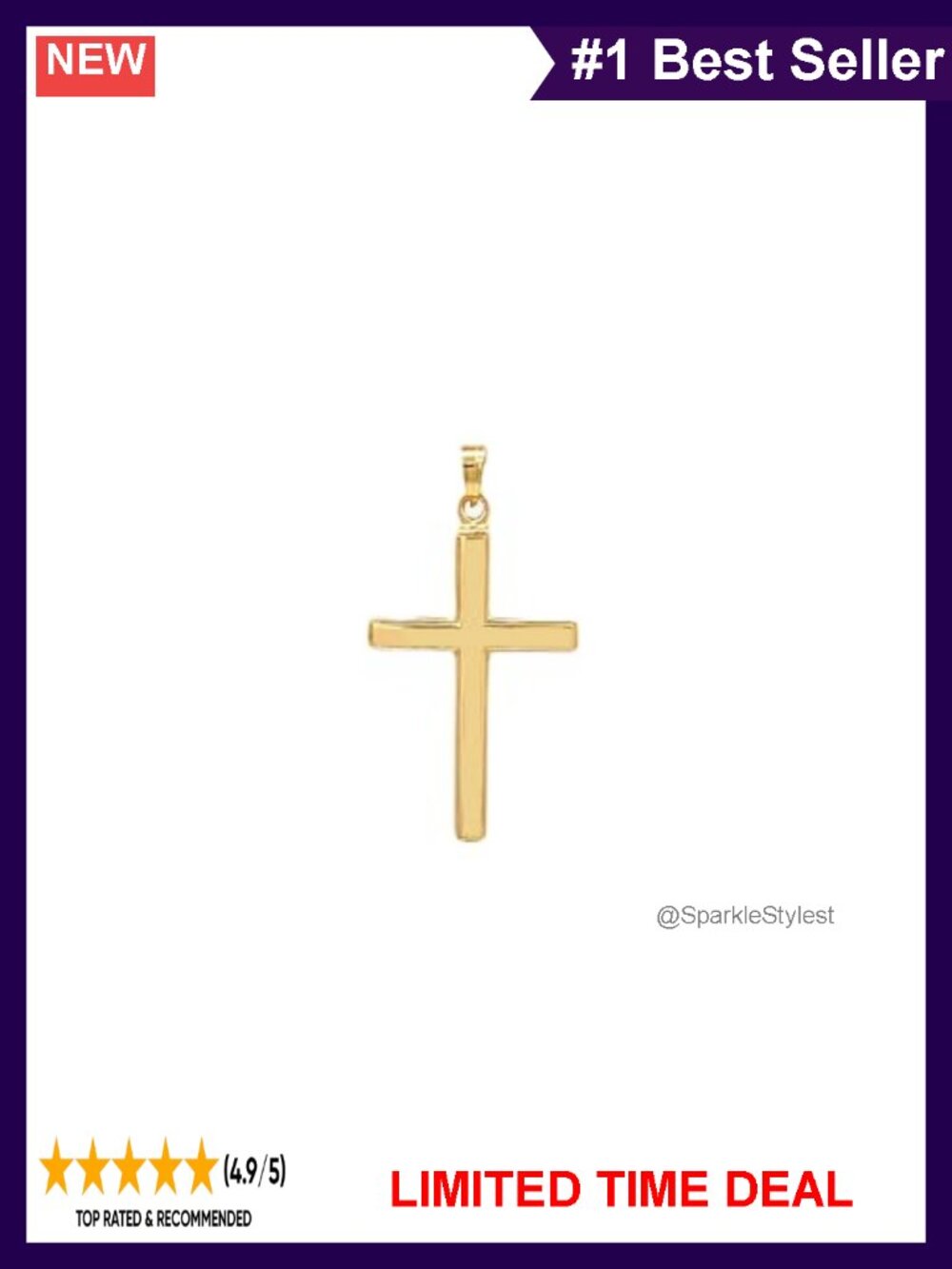 Solid 14K Yellow Gold Cross Pendant Necklace 1 Inch Dainty Religious